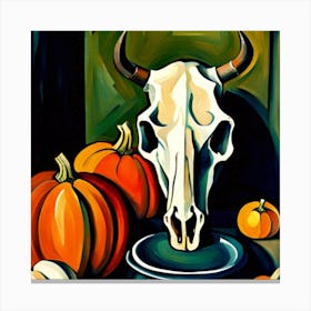 Cow Skull And Pumpkins Canvas Print