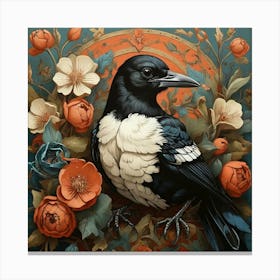 Folk Bird Illustration Magpie Art Print 3 Canvas Print