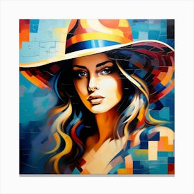 Abstract Puzzle Art Woman in a Hat 3 Canvas Print