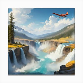 Airplane Over Waterfalls Canvas Print