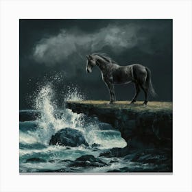 Black Horse On Cliff 7 Canvas Print