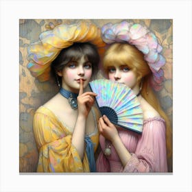 Two Ladies Holding A Fan Canvas Print