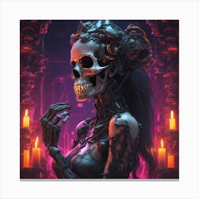 A Halloween Princess Kissing A Skull Neon Ambiance Abstract Black Oil Gear Mecha Detailed Acryl Canvas Print