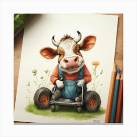 Cow On A Scooter Canvas Print