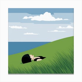 Girl Laying In The Grass Canvas Print