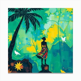 Woman In The Palm Tree Canvas Print