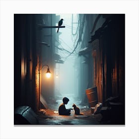 Boy And A Cat Canvas Print