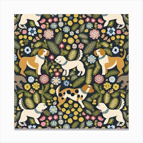 Dogs In The Garden : William Morris Inspired Dogs Collection Art Print Canvas Print