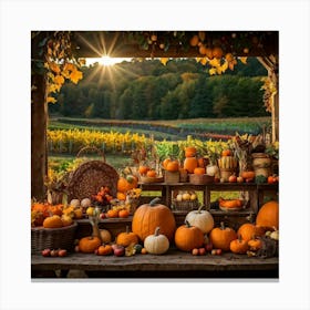 An Organic Farm During A Jubilant Fall Festival Apple And Pumpkin Decorations Adorn The Table A Co (3) Canvas Print