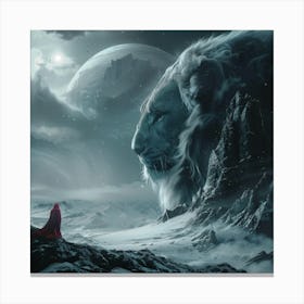 Lion In The Snow Canvas Print