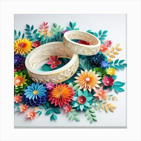 Papercut Weddding Rings With Flowers Canvas Print