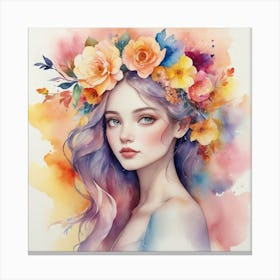 Watercolor Girl With Flowers Art Print Canvas Print