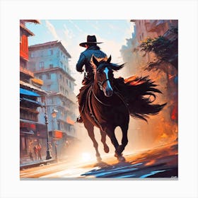 Cowboy On Horseback 5 Canvas Print