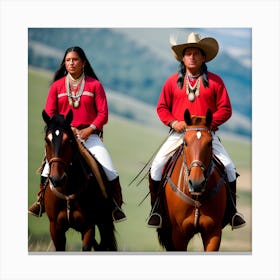 Native American Couple Riding Horses Canvas Print