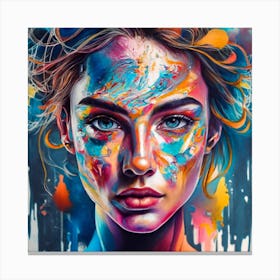 Girl With Colorful Paint On Her Face 1 Canvas Print
