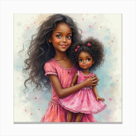 African American Girl With Doll Stampe su tela