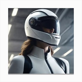 Create A Cinematic Apple Commercial Showcasing The Futuristic And Technologically Advanced World Of The Woman In The Hightech Helmet, Highlighting The Cuttingedge Innovations And Sleek Design Of The Helmet An (5) Canvas Print