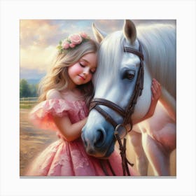 Little Girl With Horse Canvas Print