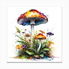 Mushrooms And Flowers Canvas Print