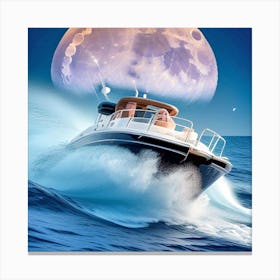 Speed Boat In The Moonlight Canvas Print