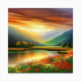 Sunset Landscape Painting Canvas Print