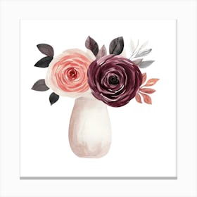 Watercolor Blush Burgundy Flower Arrangement 3 Canvas Print