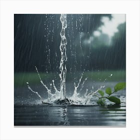 Rain Falling On A Leaf Canvas Print