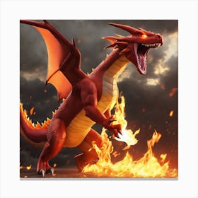 Red Dragon On Fire Canvas Print