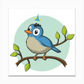 Blue Bird On A Branch Canvas Print