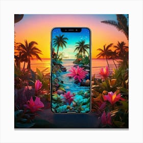 Firefly Smartphone, Creature, Morphic, Colorful, Tropical, Aquatic, Style, Water, Beach, Sunrise, Pa (3) Canvas Print