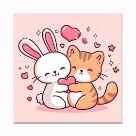 Cute Cat And Bunny Canvas Print