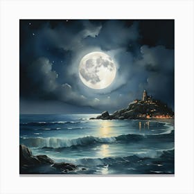 Full Moon Over The Sea Canvas Print