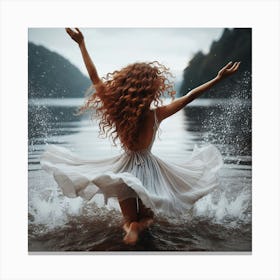Girl Splashing In The Water Canvas Print