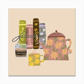 Stack of books and tea Canvas Print