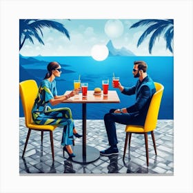 Man And Woman At A Restaurant Canvas Print