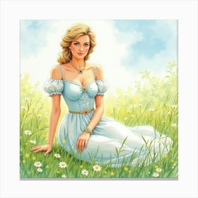 Beautiful Watercolor Princess Diana In A Serene And Magical Meadow 1 Canvas Print