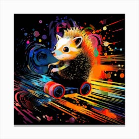 Hedgehog On Skateboard Splash Colors Canvas Print