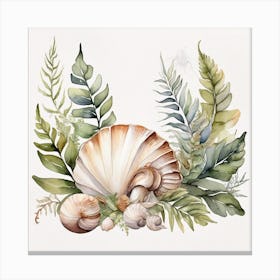 Ancient sea shell and fern 7 Canvas Print