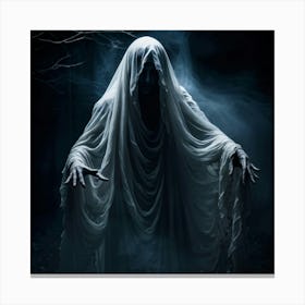 Ghostly Figure Draped In A Shroud Like Veil Hands Reaching Out As If For Help Eyes Wide With Blind (5) Canvas Print