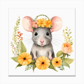 Floral Baby Rat Nursery Illustration (6) Canvas Print