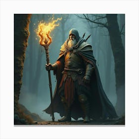 A Warrior Holding A Magical Staff With Glowing Runes 1 Canvas Print