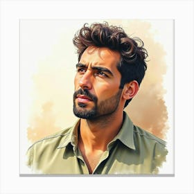 Spanish Man With A Thoughtful Demeanor, Watercolor With Soft Shadows 1 Canvas Print