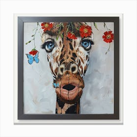 Giraffe With Flowers Canvas Print