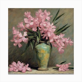 Pink Flowers In A Vase Oleanders Vinvent Van Gogh (8) Canvas Print