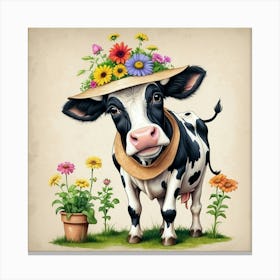 Cow With Flowers 14 Canvas Print