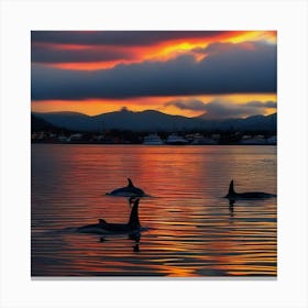 Orca Whales At Sunset Canvas Print