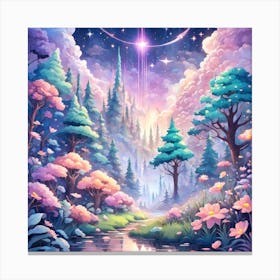 A Fantasy Forest With Twinkling Stars In Pastel Tone Square Composition 222 Canvas Print