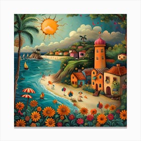 Santa Cruz Beach, Naive, Whimsical, Folk Canvas Print