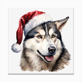Husky Dog In Santa Hat 1 Canvas Print