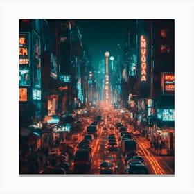 Neon City At Night Canvas Print